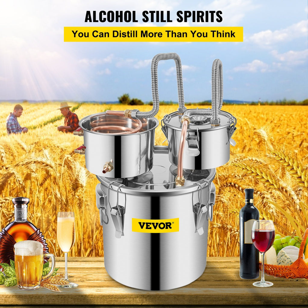 Alcohol Still 5 Gal 19L Water Alcohol Distiller Copper Tube With CirculatingPump Home Brewing Kit Build-in Thermometer For DIY Whisky Wine Brandy, Stainless Steel, 3 Pots
