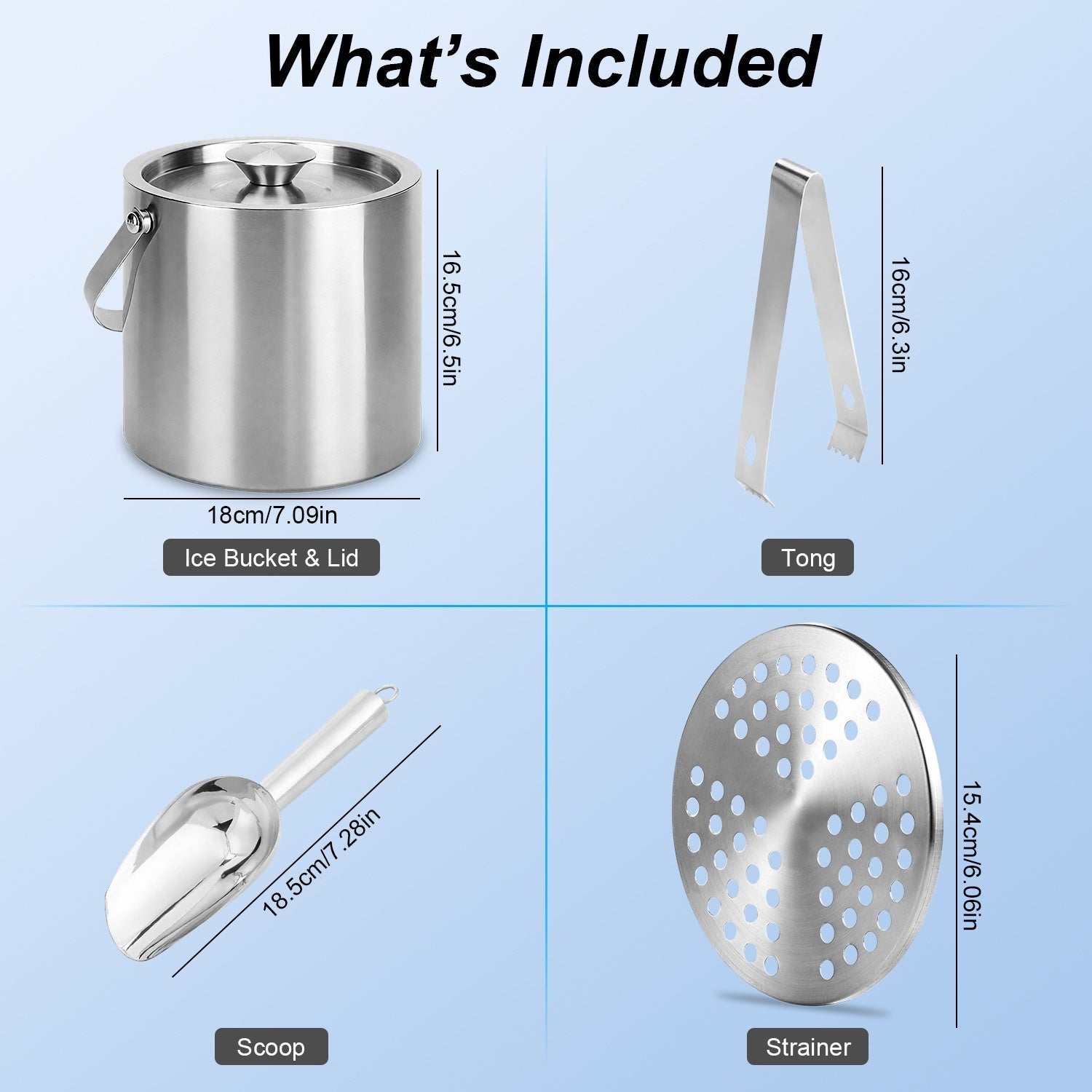 1 Set Double Wall Stainless Steel Insulated Ice Bucket 3L Ice Holder Ice Container With Lid Scoop Strainer Handle For Wine Champagne Beer Parties Cocktails